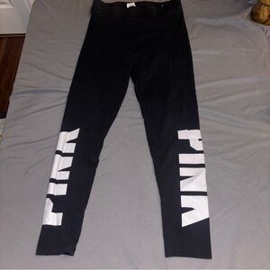 PINK Victoria's Secret Black Leggings with White Logo